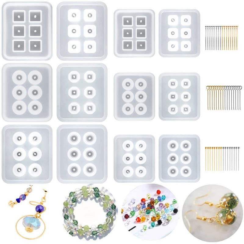 Suhome Resin Bead Molds for Jewelry 12 PCS Resin Molds Silicone with Hole Cabochon Gem Jewelry Making Epoxy Resin Molds for Earrings, Pendants,Bracelets and Necklaces - Image 1